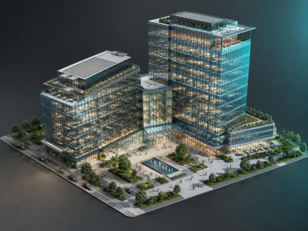3D render of commercial buildings